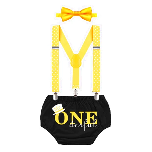 MYRISAM Mr. Onederful Cake Smash Outfit Boy First Birthday Photo Shoot Set Bloomers Suspenders Bowtie Baby Shower Costume