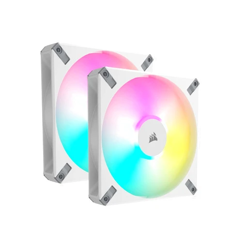 Corsair iCUE AF140 RGB Elite 140mm PWM Dual Fan Kit - Eight RGB LEDs Per Fan - AirGuide Technology - Zero RPM Fan Mode - Included iCUE Lighting Node CORE Controller - White (Renewed)