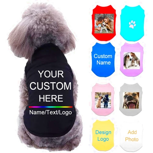Pojiuer Custom Dog Shirt, Personalized Dog Clothes with Name Logo Text Photo, Customized Soft Comfortable Pet Apparel Outfits Gift for Small Medium Large Dog