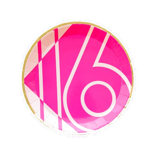 Jollity & Co Party Boutique Jollity & Co Sweet 16 Dessert Plates - Bright Pink Paper Plates with Gold Foil - Pack of 8 Party Plates - Birthday Plates for Milestone Birthdays, Sweet 16 Parties, or Anniversaries