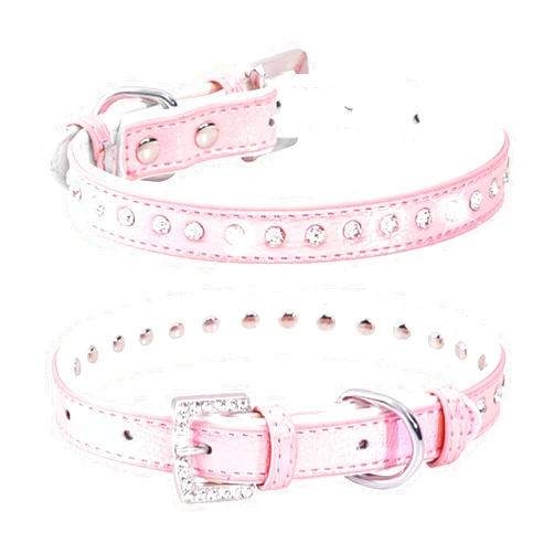WDPAWS Rhinestones Cat Dog Collar Bling Diamond with Shiny Buckle Double Layer PU Leather for Cats Kitten Small Medium Dogs (Pink 1, M)