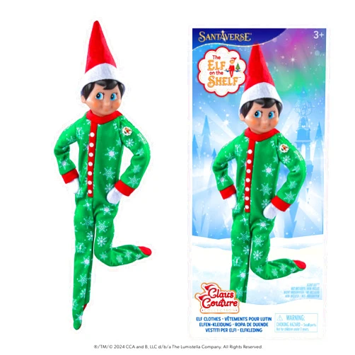 The Elf on the Shelf Claus Couture Snowflake Snuggle Onesie PJs – Cozy Pajamas For Your Scout Elf - Includes Green Snowflake printed Onesie