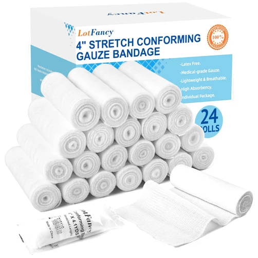 LotFancy Gauze Bandage Roll, 24 Count Gauze Wrap, 4 Inch x 4 Yards Stretched, Conforming Gauze Rolls, Medical Wound Care Supplies for First Aid