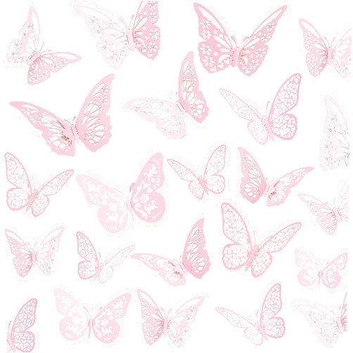 Crosize 48 Pcs Pink Butterfly Decorations, 4 Styles 3 Sizes, Butterfly Wall Decor, 3D Butterfly Party Decorations, Butterflies for Crafts, Bouquet, Cake Decorating, Flower Arrangements, Room Décor