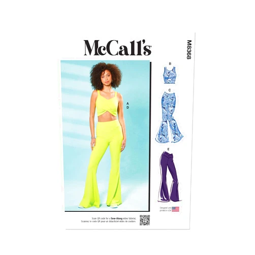 McCall's Misses' Knit Crop Tops and Flared Pants Sewing Pattern Kit, Design Code M8368, Sizes XS-S-M-L-XL, Multicolor