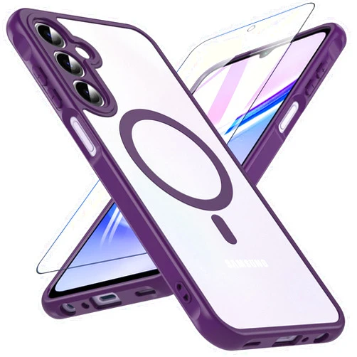 OWKEY Galaxy A15 5G Phone Case,Magnetic Samsung Galaxy A15 5G Case for Magsafe with Tempered Glass Screen Protector,[Shockproof Military] Translucent Back Slim Bumper Cover Samsung A15 5G Case, Purple