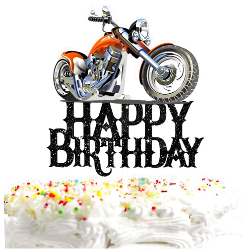 HEYUWING N/A Happy Birthday Cake Topper Motorbike Theme Kids Party Decor Picks for Motorcycle Rider Racing Decorations Supplies Black