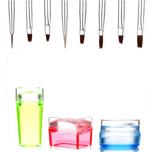 Leelosp 14 Pieces Clear French Tip Nail Stamp with Nail Art Brushes, Silicone Jelly Clear Stamper for Nails Nail Gel Brush Nail Polish Brushes Nail Art Stamper Nail Art Liner Brush for DIY Nail Decor Stamping