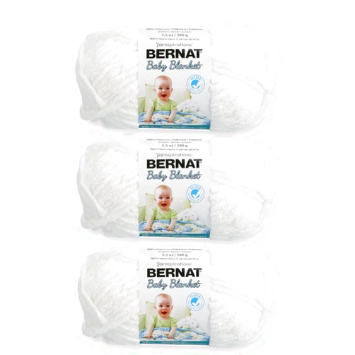 Bernat Baby Blanket White Yarn - 3 Pack of 100g/3.5oz - Polyester - 6 Super Bulky - 72 Yards - Knitting/Crochet
