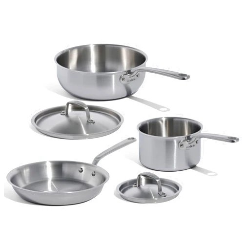 Made In Cookware | 5 Pc Stainless Steel Cookware Set | 5 Ply Clad | Includes Stainless Steel Frying Pan, Saucepan and Saucier with Lid | Professional Cookware | Crafted in Italy