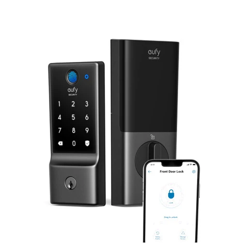 eufy Security Smart Lock C220, Fingerprint Keyless Entry Door Lock, Built-in Wi-Fi, App Remote Control, Front Door Smart Lock Deadbolt, 8Months Battery, Reliable Power, IP53 Waterproof, BHMA Grade 3