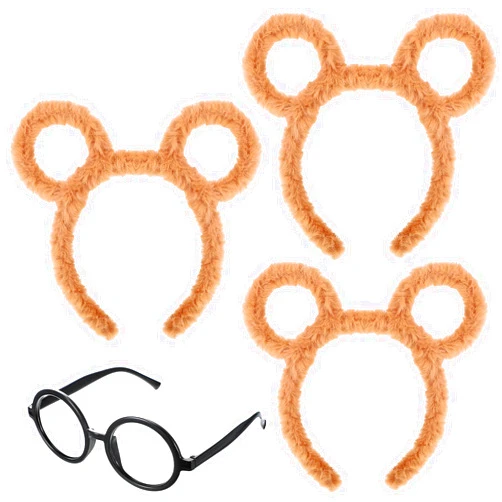 Syhood 4 Pieces Tamias Costumes Set Include 3 Pieces Tamias Ears Headband and 1 Pair Black Round Frame Glasses Tamias Accessory Decoration for Adults Teens Halloween Party Cosplay Drama