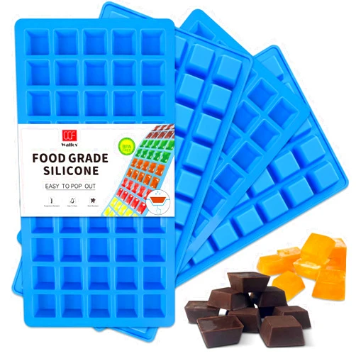Walfos Mini Square-Terrace Silicone Chocolate Molds 50 Cavities - Walfos Non Stick Silicone Candy Molds, Silicone Molds for Chocolate, Candy, Gummy, Jelly, Ice Cubes, Food Grade & Dishwasher Safe, 4 Packs