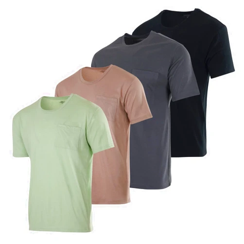 Real Essentials 4 Pack: Men's Cotton Performance Short Sleeve Crew Neck Pocket T-Shirt Athletic Top (Available in Big & Tall)