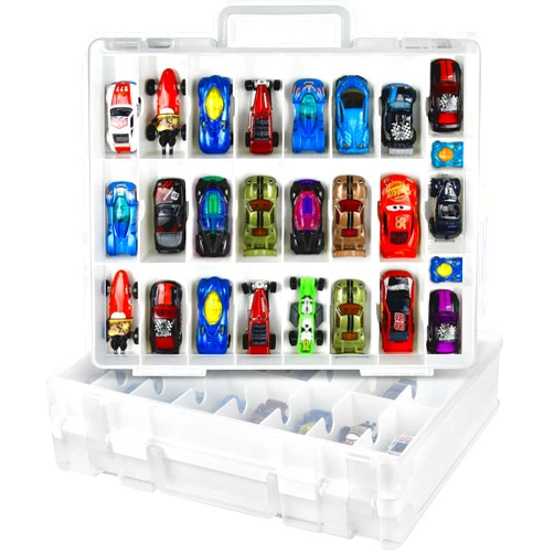 Xuerdon Toy Car Storage Organizer Case Compatible with Hot Wheels/for Matchbox Cars. Display Carrying Container Holder for LOL Surprise Dolls/for Shopkins with 48 Compartments Double Sided-White (Box Only)