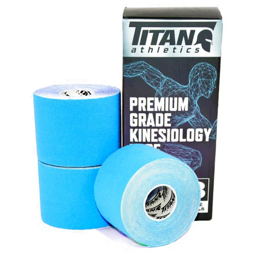 TITAN athletics 3 Rolls I Uncut I Kinesiology Tape (2 in x 16.4 ft per roll) I Premium Quality I Ideal Support for Joints and Muscles (Stretchable, Breathable & Hypoallergenic) (3 Pack, Blue)