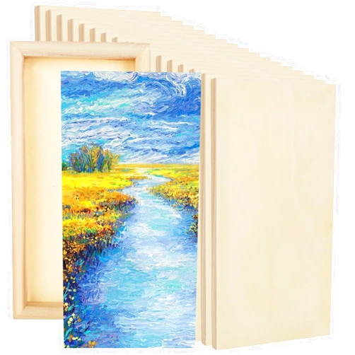 APACALI Wood Panels Boards for Painting Unfinished Wood Canvas Boards Painting, Blank Square Cradled Wood Panel for Painting Mixed-Media Craft, Art Supply, Acrylics (12x6 in - 8 PCS)