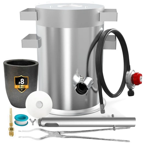GongYi 8KG Propane Melting Furnace Kits with Crucible Tongs, Stainless Steel Foundry Klin Smelting Aluminum Silver Gold Metal Recycle Smelting Forge Casting Tool