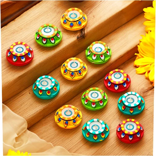 TIED RIBBONS 12 pcs Handmade Clay Diya for Diwali, Wax Filled | Traditional Homemade Diyas Tealight | Indian Oil Lamp | Diwali Decorations for Home | Terracotta Diyas | Diwali Gifts