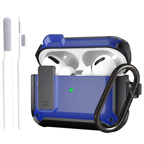 Wonjury Airpods Pro Case Cover for Men Lock with Cleaner kit, Military Armor Series Full-Body Case with Keychain Cool Air Pod Pro Shockproof Protective Case for AirPods Pro 2019, Black/Blue