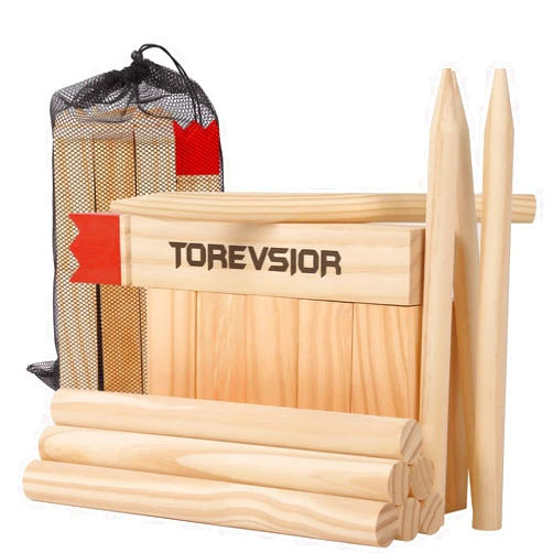 TOREVSIOR Kubb Yard Game Set, Solid Pine Wood Outdoor Tossing Game with Mesh Carry Bag, The Viking Lawn Game for Kids & Adults