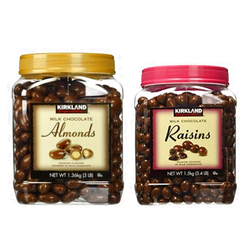 Kirkland Signature Chocolate Roasted Almonds & Chocolate Raisin Bundle - Includes Kirkland Signature Milk Chocolate Roasted Almonds (3.0 LB) & Milk Chocolate Raisin (3.4 LB)
