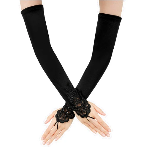 Xinjoduz Long Fingerless Gloves Opera Gloves for Women Black Elbow Length Gloves Arm Gloves for Women Long Opera Party 20s Satin Gloves 1920s Women Stretchy Fingerless Long Gloves for Bridal Wedding Party