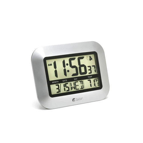 Chicago Lighthouse Atomic Digital Wall or Desk Clock, 10 x 7 Inch, Silver
