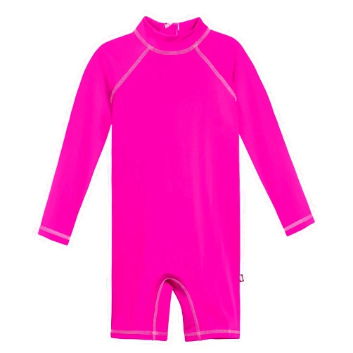 City Threads LS Baby Girls' Sunsuit Romper Rashguard Long Sleeve Bodysuit Romper Swimming Suit Romper One Piece UPF50+ Sun Protection, Hot Pink/Pink, 3/6m