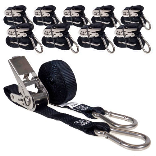 US Cargo Control Stainless Steel Ratchet Straps with Carabiner Hooks 1