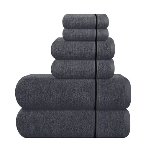 MyOwn Ultra Soft 6 Pack Cotton Towel Set, Contains 2 Bath Towels 28x55 inch, 2 Hand Towels 16x24 inch & 2 Wash Coths 12x12 inch, Ideal Everyday use, Compact & Lightweight - Charcoal Grey