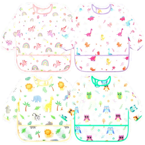 Accmor 4 Pack Long Sleeve Baby Bibs, Waterproof Sleeved Bib, Toddler Soft Bib for 6-36 Months