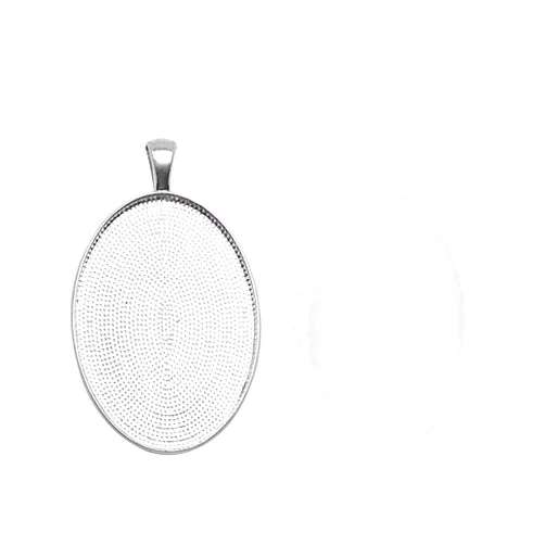 Julie Wang 10 Sets Silver Assorted Oval Setting Bezel Tray Pendant Blanks With Glass Cabochon 40x30mm