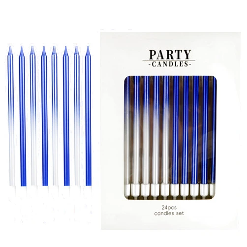 ININGER 24pcs Gradient Blue Birthday Candles,Ice Blue Birthday Cake Cupcake Decorations,Glitter Birthday Candles Long Thin Cake Candles for Wedding Birthday Celebration Party Cake Decorations
