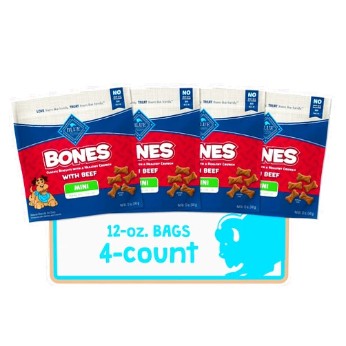 Blue Buffalo Bones Natural Crunchy Dog Treats Mini Dog Biscuits Beef, 12oz. Bag, 4 Count