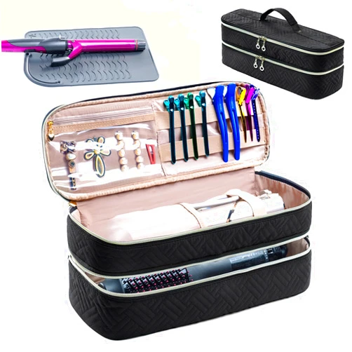 ELCUPA Hair Tools Travel Bag for Shark Flexstyle Carrying Case with Heat Resistant Mat,Double-layer Hair Tools Storage Bag for Flat Curling Iron,Hair Accessories, Hair Dryer Styler Organizer