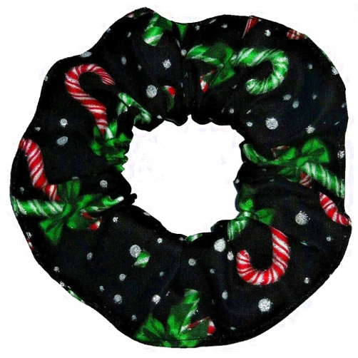 Scrunchies by Sherry Handmade Items Christmas Candy Canes Black Silver Glitter Fabric Hair Scrunchie Handmade by Scrunchies by Sherry
