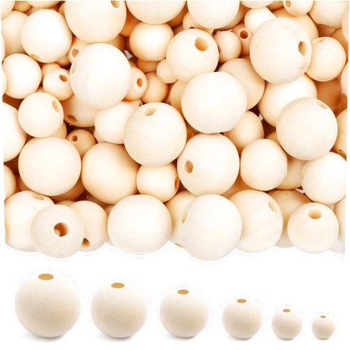 LotFancy Wooden Beads, 500pcs 6 Sizes Unfinished Natural Wood Beads for Crafts, Round Predrilled Wooden Balls for Garland Macrame Jewelry Farmhouse Décor (8mm 10mm 12mm 14mm 16mm 18mm)