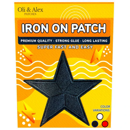 Straveg Iron On Patches - Black Star Patch Iron on for Clothes - 1 pcs Patch Embroidered Applique for Jeans - Sew on -Star A-5
