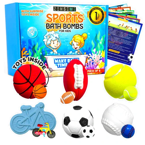 ZenseMe Bath Bombs with Toys Inside W/Flash Cards and Stickers - Bath Bombs for Kids - Gift Set of 6 Scented Organic Handmade Bath Bombs of 2.5 oz with Natural Essential Oils, Kids Bath Bombs - by Zenseme