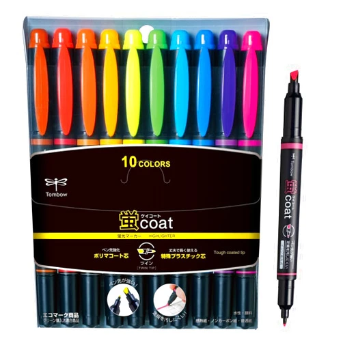 Tombow Kay Coat Double-Sided Fluorescent Highlighter Pen - 10 Color Set