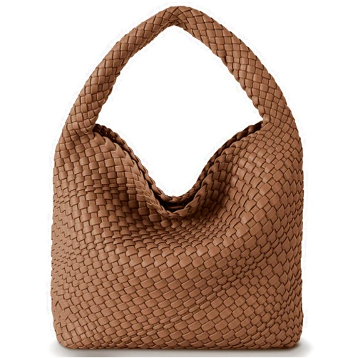 Ann Bully Woven Bag for Women, Vegan Leather Tote Bag Large Summer Beach Travel Handbag and Purse Retro Handmade Shoulder Bag