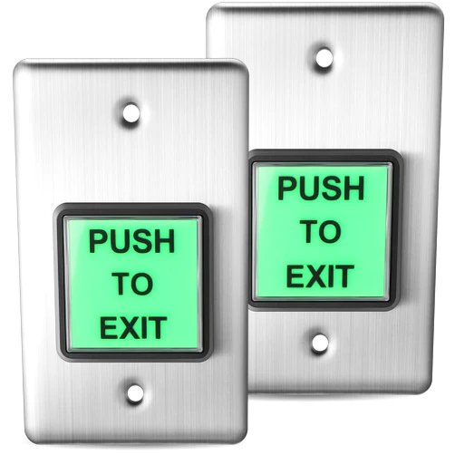Tellegloww 2 Pcs Push to Exit Button Indoor Green Square Request to Exit Button Stainless Steel Wall Plate with Green LED Square