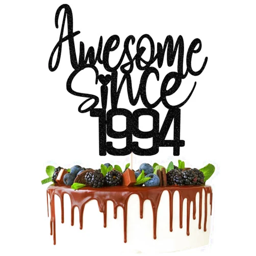 Verherer Awesome Since 1994 Cake Topper -Black Glitter，30 Anniversary/Birthday Cake Topper Party Decoration (30th)