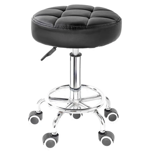 IBVIVIC PU Leahter Rolling Stool Height Adjustable Round Swivel Stools for Spa Salon Massage Work Chair with Foot Rest Black