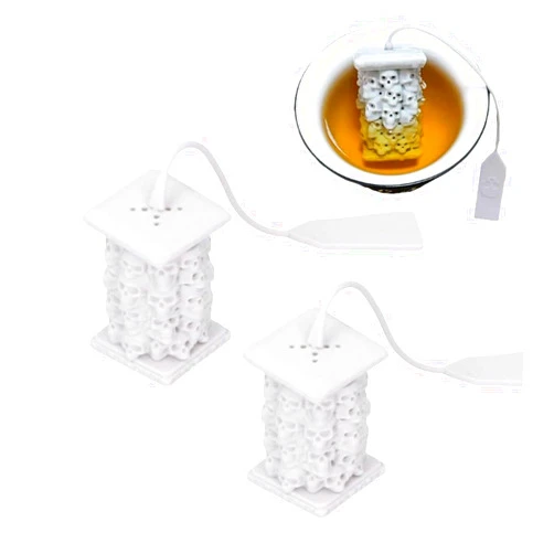 Beufee Leaf Tea Infuser, 2PCS Silicone Skull Tower Tea Strainer Tea Bones Skull Tea Filter Diffuse Tea Infusion Set Tea Bag Leaf Filter Diffuser Tea Steeper for Loose Leaf Leaves, Mugs and Teapots, White