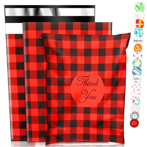 Oududianzi Large Poly Mailers 14.5X19, 100 Pack Shipping Bags, Shipping Envelopes, Plastic Packaging Bags, Self-Seal Polymailers, Mailers Poly Bags for Small Business and Clothing - Red plaid