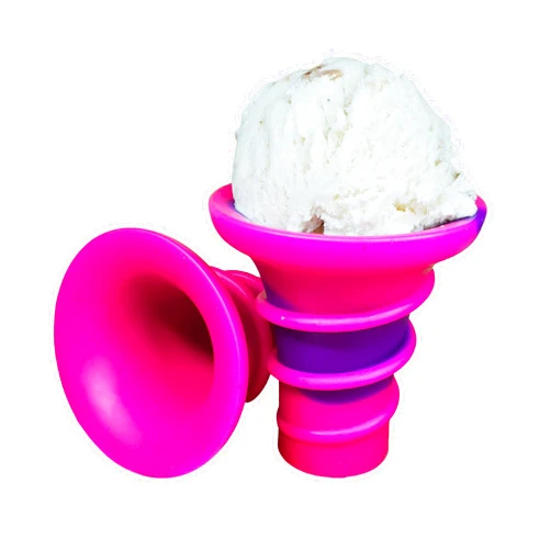 ICYFUN Ice Cream Cone Reusable Flexible Perfect For Kids and Adults, Full Size, Ideal Gift, Change Color With Ice Touch, BPA Free - Pink Purple