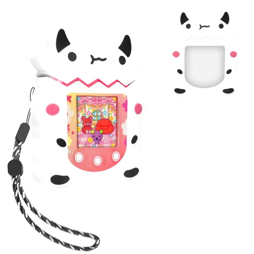 BEARDDO Silicone Case Compatible with Tamagotchi Pix Virtual Pet Game Machine Case, Silicone Interactive Virtual Pet Game Machine Cute Cartoon Cow Protectoive Cover with Lanyard Accessories (White)
