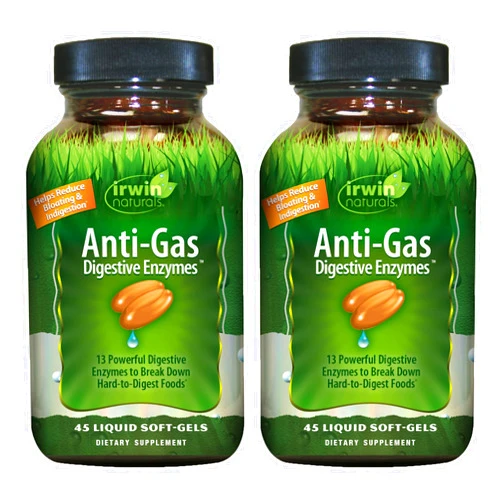 Irwin Naturals Anti-Gas Digestive Enzymes - 45 Liquid Soft-Gels, Pack of 2 - Helps Break Down Food, Absorb Nutrients, Reduce Bloating & Indigestion - 90 Total Servings
